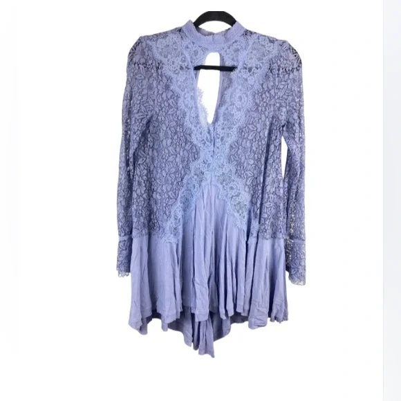 ‼️SOLD ‼️Free People Tell Tale Tunic Mini Dress XS Lace Semi Sheer - Picture 2 of 3